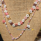 Nude Pink & Brown & White Daisy Beaded Necklace |Flower Bead Bead Necklace | Urban Vibe Chic | Seed Bead Jewelry