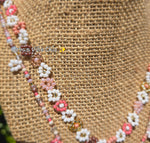 Nude Pink & Brown & White Daisy Beaded Necklace |Flower Bead Bead Necklace | Urban Vibe Chic | Seed Bead Jewelry