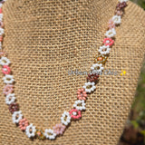 Nude Pink & Brown & White Daisy Beaded Necklace |Flower Bead Bead Necklace | Urban Vibe Chic | Seed Bead Jewelry