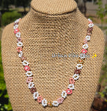 Nude Pink & Brown & White Daisy Beaded Necklace |Flower Bead Bead Necklace | Urban Vibe Chic | Seed Bead Jewelry