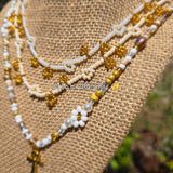 Nude & White & Gold Daisy Beaded Necklace |Flower Bead Bead Necklace | Urban Vibe Chic | Seed Bead Jewelry