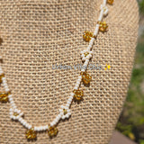 Nude & White & Gold Daisy Beaded Necklace |Flower Bead Bead Necklace | Urban Vibe Chic | Seed Bead Jewelry