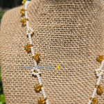 Nude & White & Gold Daisy Beaded Necklace |Flower Bead Bead Necklace | Urban Vibe Chic | Seed Bead Jewelry