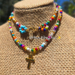 All That  Ankh Daisy Beaded Necklace |Flower Bead Bead Necklace | Urban Vibe Chic | Seed Bead Jewelry