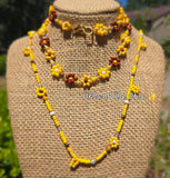 Brown & Yellow Daisy Beaded Necklace |Flower Bead Bead Necklace | Urban Vibe Chic | Seed Bead Jewelry