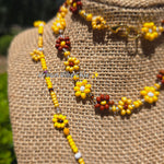 Brown & Yellow Daisy Beaded Necklace |Flower Bead Bead Necklace | Urban Vibe Chic | Seed Bead Jewelry