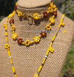 Brown & Yellow Daisy Beaded Necklace |Flower Bead Bead Necklace | Urban Vibe Chic | Seed Bead Jewelry