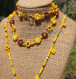 Brown & Yellow Daisy Beaded Necklace |Flower Bead Bead Necklace | Urban Vibe Chic | Seed Bead Jewelry