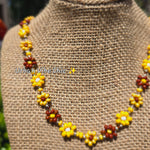 Brown & Yellow Daisy Beaded Necklace |Flower Bead Bead Necklace | Urban Vibe Chic | Seed Bead Jewelry