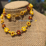 Brown & Yellow Daisy Beaded Necklace |Flower Bead Bead Necklace | Urban Vibe Chic | Seed Bead Jewelry