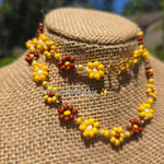 Brown & Yellow Daisy Beaded Necklace |Flower Bead Bead Necklace | Urban Vibe Chic | Seed Bead Jewelry