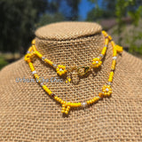 Brown & Yellow Daisy Beaded Necklace |Flower Bead Bead Necklace | Urban Vibe Chic | Seed Bead Jewelry