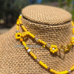 Brown & Yellow Daisy Beaded Necklace |Flower Bead Bead Necklace | Urban Vibe Chic | Seed Bead Jewelry