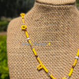 Brown & Yellow Daisy Beaded Necklace |Flower Bead Bead Necklace | Urban Vibe Chic | Seed Bead Jewelry