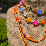 Orange Dream Daisy Beaded Necklace |Flower Bead Bead Necklace | Urban Vibe Chic | Seed Bead Jewelry