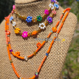 Orange Dream Daisy Beaded Necklace |Flower Bead Bead Necklace | Urban Vibe Chic | Seed Bead Jewelry