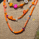 Orange Dream Daisy Beaded Necklace |Flower Bead Bead Necklace | Urban Vibe Chic | Seed Bead Jewelry