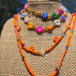 Orange Dream Daisy Beaded Necklace |Flower Bead Bead Necklace | Urban Vibe Chic | Seed Bead Jewelry