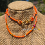 Orange Dream Daisy Beaded Necklace |Flower Bead Bead Necklace | Urban Vibe Chic | Seed Bead Jewelry