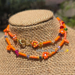 Orange Dream Daisy Beaded Necklace |Flower Bead Bead Necklace | Urban Vibe Chic | Seed Bead Jewelry