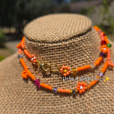 Orange Dream Daisy Beaded Necklace |Flower Bead Bead Necklace | Urban Vibe Chic | Seed Bead Jewelry