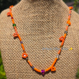 Orange Dream Daisy Beaded Necklace |Flower Bead Bead Necklace | Urban Vibe Chic | Seed Bead Jewelry