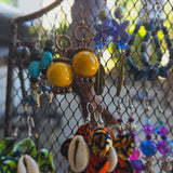 Copper Beaded Earrings - Mustard Yellow