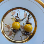 Copper Beaded Earrings - Mustard Yellow