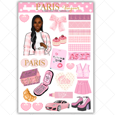 Black Girl Stickers - Pink Paris Classy Full Sheet 2