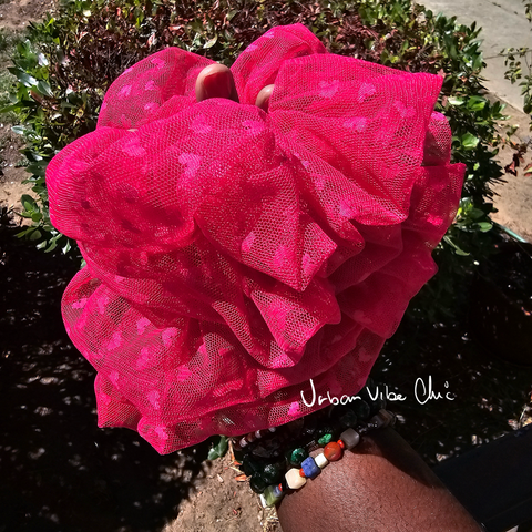 XL Lace Hair Scrunchies - Hot Pink