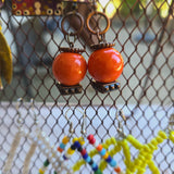 Copper Beaded Earrings - Orange