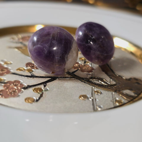 Natural Stone Studs - Amethyst