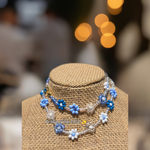 Blue & White Daisy Beaded Necklace |Flower Bead Bead Necklace | Urban Vibe Chic | Seed Bead Jewelry