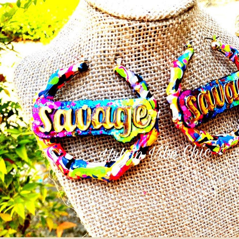 Painted Custom NamePlate  Bamboo Earrings - Urban Vibes