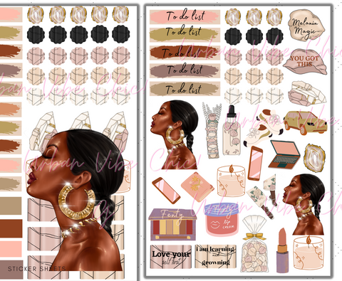 Ponytail Crystals Sheets - Black Girl Planner Stickers