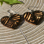 Dangle Heart Wood Burned Earrings