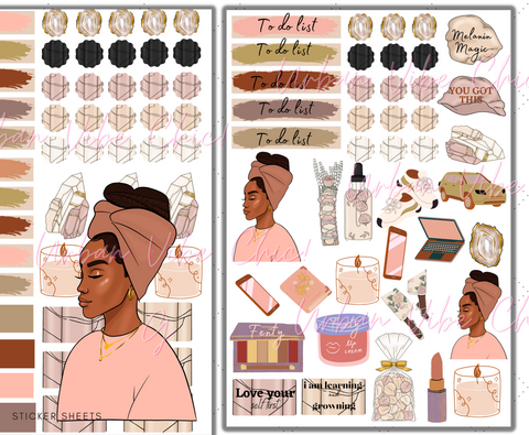 Headwrap Crystals Sheets - Black Girl Planner Stickers