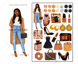 Black Girl Planner Stickers - Dark Skin Tan Coat