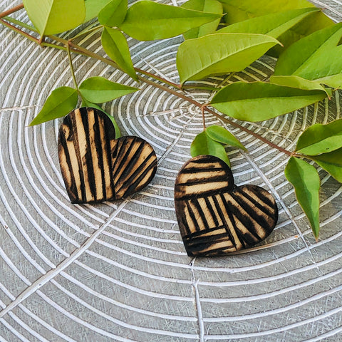 Heart Wood Burned Earrings