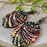 Hand Painted Oval Wood Earrings -  Autumn  Chic