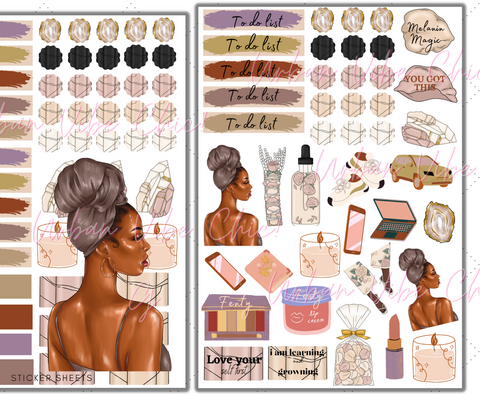 Crystals Headwrap Sheets - Black Girl Planner Stickers