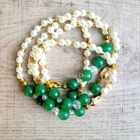 Luxe Jade n Pearls Stretch Bracelet