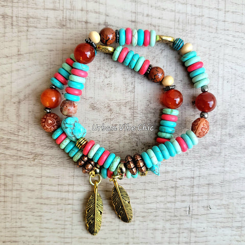 Turquoise n clay Stretch Bracelet
