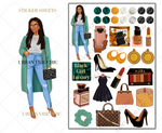 Black Girl Planner Stickers - Brown Skin Mint Coat