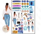 Blue Summer- Black Girl Planner Stickers