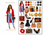 Black Girl Planner Stickers - Brown Skin Red Coat