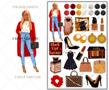 Black Girl Planner Stickers - Brown Skin Red Coat