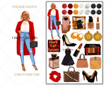 Black Girl Planner Stickers - Brown Skin Red Coat