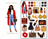 Black Girl Planner Stickers - Dark Skin Red Coat