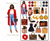 Black Girl Planner Stickers - Dark Skin Red Coat